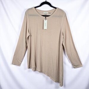 Calvin‎ Klein Asymmetric Hem Top Woman Large Light Salmon Sparkle Long Sleeve